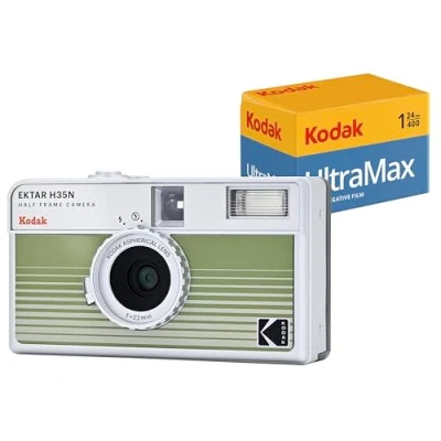 Immagine di Kodak EKTAR H35N Set di fotocamere a pellicola mezza cornice con Ultramax 400/24EXP da 35 mm (strisce verdi, pacchetto)