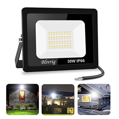 Immagine di Blivrig 30W Faretto LED da esterno Bianco Caldo 3000K, 3000LM Faro Parete, Impermeabile IP66 Fari Luce Bianca Calda Proiettore per Cortile Cantiere Giardino