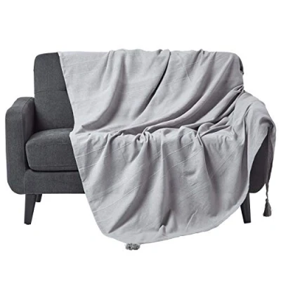 Immagine di HOMESCAPES Rajput, copriletto o divano in 100% cotone tessuto a mano, 255 x 360 cm, grigio chiaro