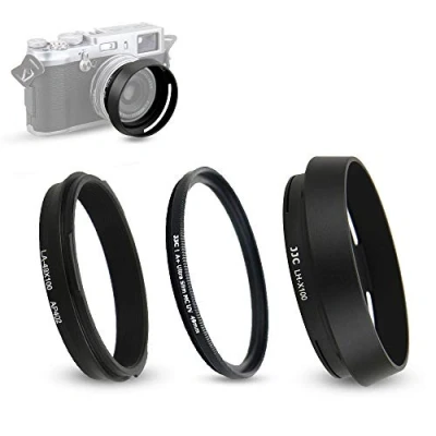 Immagine di Paraluce e anello adattatore per Fujifilm Fuji X100VI, X100V, X100F, X100T X100S, X100, X70 sostituisce lh x100 (con filtro UV)
