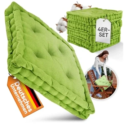 Immagine di Gräfenstayn® Set di 4 Cuscini per Sedia 40x40x8cm da Interni ed Esterno in 100% Cotone Colori Diversi Imbottitura Spessa Cuscino Trapuntato/Cuscino Pavimento (Grigio)