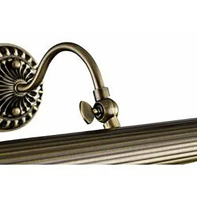 Immagine di Elegante Lampada da Parete, 2 luci, illuminazione per quadri, opere d&#039;arte, foto e altro, in metallo color bronzo antico, orientabile, regolabile posizione, lampadine E14 25W non incl