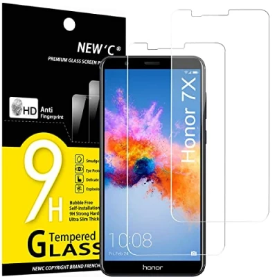 Immagine di NEW&#039;C 2 Pezzi, Vetro Temperato per Honor 7X, Pellicola Prottetiva Anti Graffio, Impronte, Senza Bolle, Durezza 9H, 0,33mm Ultra Trasparente, Resistente