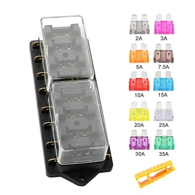 Immagine di Aiqeer 8 Vie Scatola Portafusibili Standard, 12V / 24V 32V 48V Generic Impermeabile Fusibili, con 10 Pezzi Libero Fusibile Lama Standard (2/3 5/7.5/10 15/20 25/30 35A)