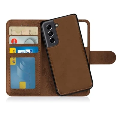 Immagine di MyGadget Cover per Samsung Galaxy S21 FE Custodia Libretto Magnetica Portafoglio Flip Wallet Case Porta Carte in Similpelle PU Removibile Marrone