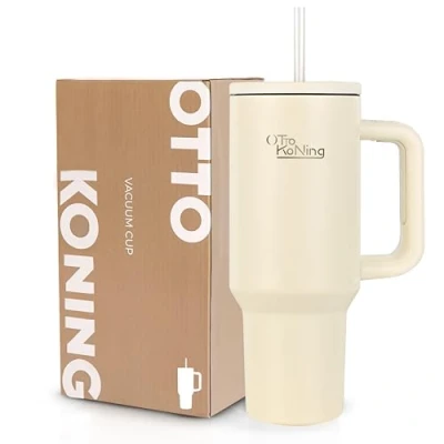 Immagine di Borraccia Termica in Acciaio Inox 1,2L Bicchiere Termico con Doppia Parete Isolata Sottovuoto. Mantiene la Bevanda Calda o Fredda per ore. Tazza Cannuccia e Manico Confortevole
