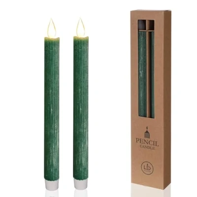Immagine di comforder Candele LED con Fiamma Tremolante in Vera Cera (Set da 2), a Pile Timer, Batteria (Verde Muschio)