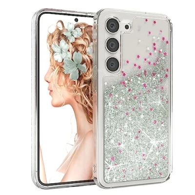 Immagine di EAZY CASE Cover Compatibile con Samsung Galaxy S23 Custodia Glitter Liquido Cellulare Protettiva Back TPU Silicone Trasparente/Trasparente Argento