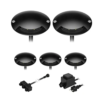 Immagine di ledscom.de Lampada da terra a LED BUNDA, 1 lampada, extrapiatta, per esterni, alluminio, nero, rotonda, 7cm Ø, bianco caldo, set di 5