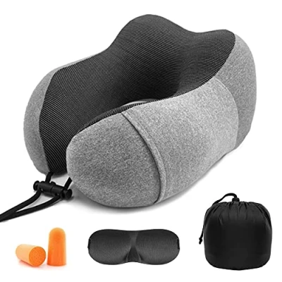 Immagine di Gvolatee Cuscino da Viaggio Memory Foam, Cervicale Tightness Regolabile, Collo Supporto，Perfetto per Auto Aereo Ufficio e Domestico(grigio)