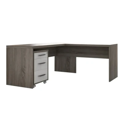 Immagine di Composad Scrivania angolare e Cassettiera con 3 Cassetti Serratura della Linea DISEGNO, Set di 2 Mobili per Ufficio, (LxAxP) 138,2x74,5x160,5 cm, Rovere Sonoma Bianco Laccato, Made in Italy