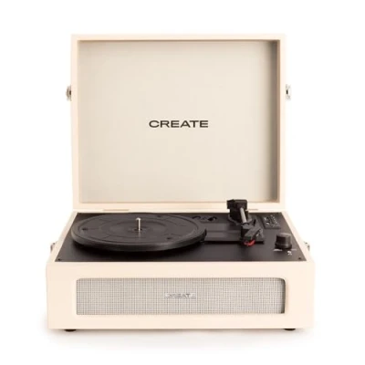 Immagine di CREATE/RECORD PLAYER COMPACT/Giradischi retrò beige con Bluetooth, USB, SD, MicroSD e registratore/lettore Mp3
