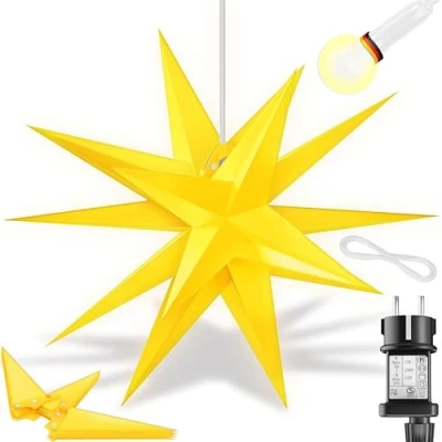 Immagine di KESSER® Stella luminosa 3D 100 cm, di Natale a LED con timer per interni ed esterni, dell&#039;Avvento sospesa illuminata + luce bianca calda