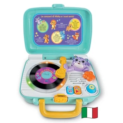 Immagine di VTech Wisky, Micio Giradischi, Giradischi per Bambini, 5 Dischi Fronte Retro, Regolazione Volume, Valigetta Inclusa, 6 Canzoni, Lingua Italiana, Batterie Incluse, 1 4 Anni
