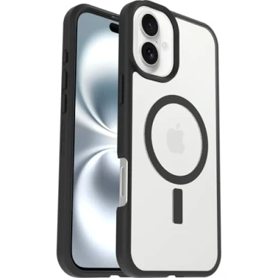 Immagine di OtterBox cover per iPhone 16 Plus Sleek Series MagSafe, resistente a shock e cadute fino, ultrasottile, testata norme MIL STD 810G, Trasparente/Nero, Senza Retail Package