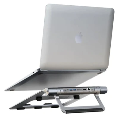 Immagine di Techly 368314 Docking Station USB C™ 9 in 1 Hub USB3.1 Stand per Notebook Pieghevole Silver