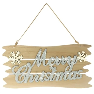 Immagine di com four® Decorazione da Appendere Natale Appendiabiti in Legno con Scritte per Cartello Porta, Finestra o Parete Natalizio (Colore Argento + Bianco Marrone)