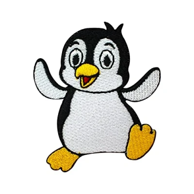 Immagine di toppa a forma di pinguino, per bambini, termoadesiva o da cucire, vestiti, ecc. 7,5 x 6,5 cm