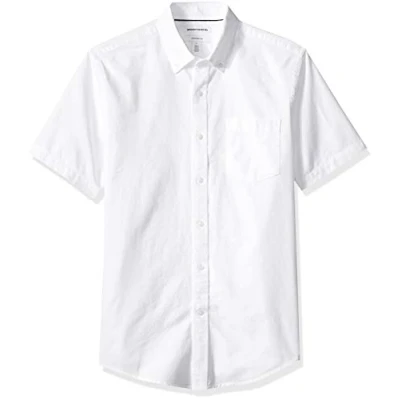 Immagine di Amazon Essentials Camicia Oxford con Tasca a Maniche Corte Slim Uomo, Bianco, S