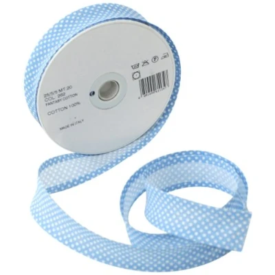 Immagine di Inastri Nastro sbieco di Cotone 25/5/ 5 mm, Celeste a Pois Bianchi 262