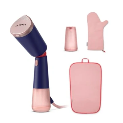 Immagine di Sistema di Stiratura a Vapore Portatile Philips Serie 5000 Potenza 1400 W, Continuo, Due Serbatoi d&#039;acqua, Testina Regolabile, Piastra in Metallo, Accessori, Blu Marino (STH5030/20)