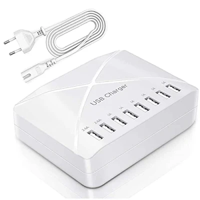 Immagine di caricatore USB da 40W, 8 porte multiporta hub di ricarica Smart Sensing stazione per smartphone, tablet e altri dispositivi (bianco)