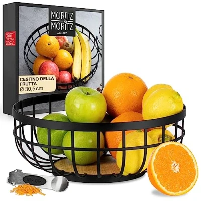 Immagine di Moritz &amp; portafrutta nero metallo 30,5cm Cesto frutta in per regali, frutta, verdura e pane