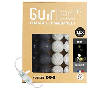 Immagine di GuirLED Guirlanda luminoso a LED per batuffoli di cotone USB Luce notturna bambini 2h Alimentatore doppio 2A incluso 3 intensità 16 sfere 1,6m Mezzanotte