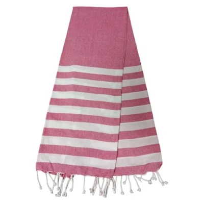 Immagine di Atout Ciel Telo mare Fouta a righe con frange 90 x 180 cm, rosa