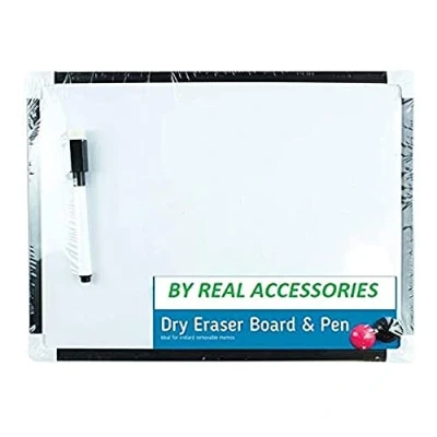 Immagine di Mini lavagna bianca magnetica con cancellino cancellabile a secco formato A4 piccola pennarello gomma e 2 magneti (30 cm x 22 cm) portatile per appunti cucina parete bambini ecc.