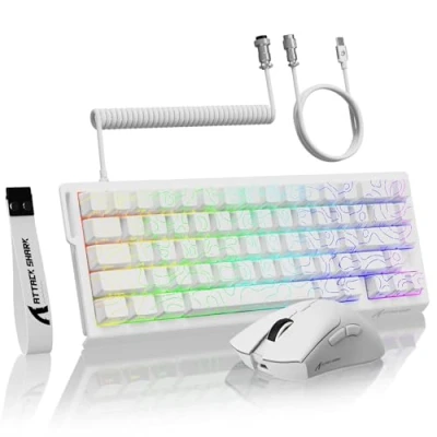 Immagine di MAMBASNAKE ATTACK SHARK X68 HE Tastiera a Grilletto Rapido, Mouse R1 e Cavo Spirale da 8 KHz, Magnetica 8KHz con Precisione RT di 0,01mm, Gioco Wireless R1, per PC/Mac Bianco