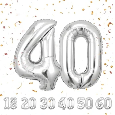 Immagine di Palloncini compleanno 40 anni pollici Decorazioni Argent di un ragazzo e una ragazza Pallone gonfiabile in foil