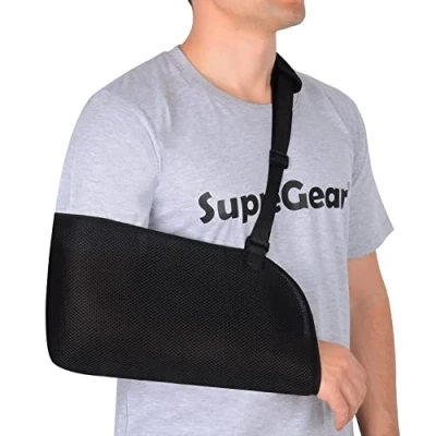 Immagine di supregear Tutore Braccio, Regolabile Immobilizzatore per Spalla in Rete Imbracatura Braccio Doccia Medica Traspirante Supporto Donne Uomini, Sinistro/Destro, Nero