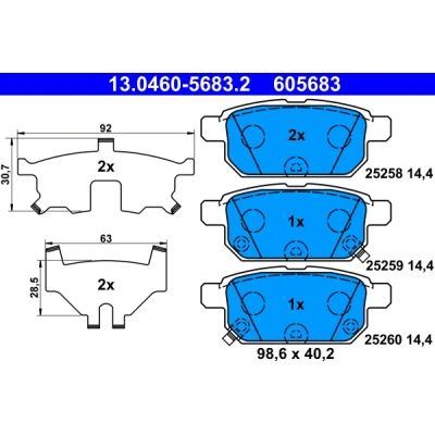 Immagine di ATE 13.0460 5683.2 Kit pastiglie freno con segnalatore acustico usura lamierino anticigolío SUZUKI: Baleno II Hatchback