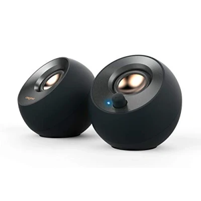 Immagine di CREATIVE Pebble V2, Altoparlanti da scrivania con alimentazione USB C 2.0, ingresso AUX 3,5 mm, fino A 8 W di potenza RMS per computer, adattatore tipo incluso e cavo esteso (nero)