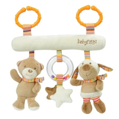 Immagine di Fehn 160987 1 trapezio Rainbow con attività ludico educative, in tessuto da afferrare, toccare e cui giocare, a casa o viaggio, per i neonati 0+ mesi, dimensioni: lunghezza: 27 cm