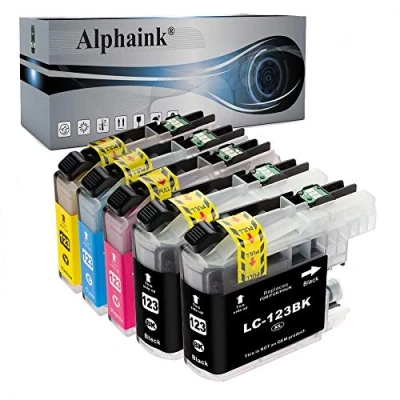 Immagine di Alphaink 5 Cartucce LC123 compatibile con Brother LC 123 per DCP J132W J152W J4110DW J552DW J752DW MFC J6520DW J6920 DW J4410DW J4510DW J470DW (2BK, 1Y, 1C, 1M)