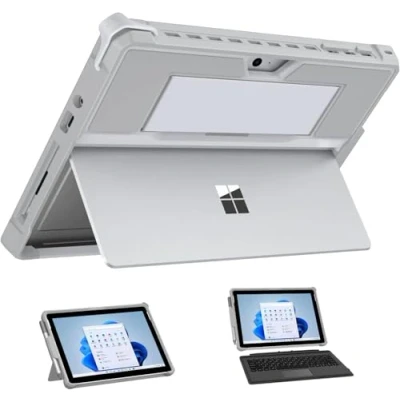 Immagine di MoKo Custodia per Microsoft Surface Go 4/Surface 3/Surface 2/Surface Go, Protettiva Tutto in Uno con Cinturino e Portapenne, Compatibile Tastiera Type Cover Argento