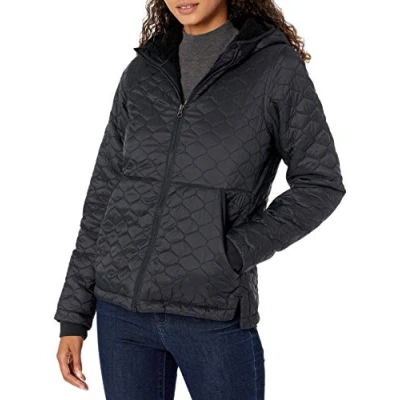 Immagine di Amazon Essentials Piumino Leggero con Cappuccio Impermeabile Foderato in Sherpa Donna, Nero, XS