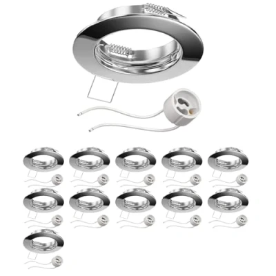 Immagine di ledscom.de 12 pezzi cornice da incasso a soffitto FERE, rotonda, cromo lucido (GU10/MR16/GU5,3/50mm) incl. presa GU10