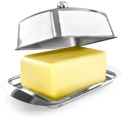 Immagine di com four® Burriera in Acciaio Inossidabile Grande con Coperchio e Maniglia Lavabile Lavastoviglie Pomello (Acciaio pomello)