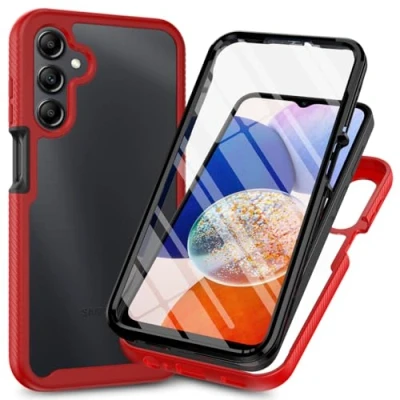 Immagine di XINNI Cover per Samsung Galaxy A15, Protezione Schermo Integrata 360 Gradi Antiurto Custodia, Rugged Doppia Faccia Bumper Trasparente Full Guscio Fronte Retro Case, Rosso