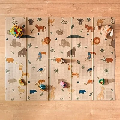 Immagine di Nuby Tappeto Gioco Reversibile per Bebè Leggero e Pieghevole Giocare sul Pavimento Facile da Riporre i Viaggi Safari