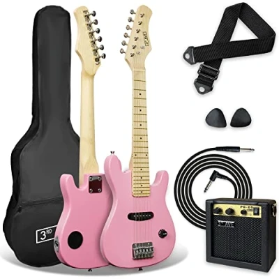 Immagine di 3rd Avenue Pacchetto beginner con chitarra elettrica junior di dimensioni 1/4 Avenue, amplificatore portatile da 5 W, cavo connessione, custodia, plettri e tracolla Rosa