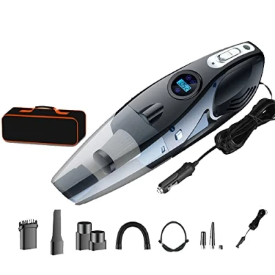 Immagine di aspirapolvere auto cablato con pompa ad aria, a mano alta aspirazione 12000pa, gonfiatore pneumatici digitale manometro, spegnimento automatico e luce LED,