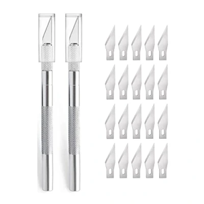 Immagine di Set di 2 Taglierini per Hobby e 20 Lame Ricambio in Acciaio Inossidabile (2, silver)