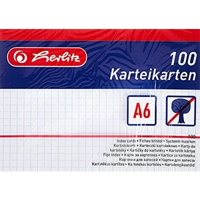 Immagine di Herlitz Schede per appunti, 100 pezzi, Formato A6, a quadri