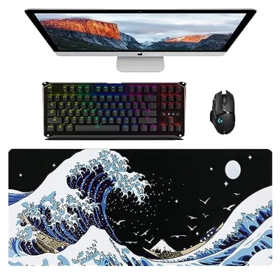 Immagine di Tappetino Mouse Gaming, Grande Pad XXL Confortevole, Oversize Desk Mat, Gaming con Base, Mousepad per Giocatore Ufficio e Giochi Computer PC Laptop, 900 * 400 3 mm (L 228)