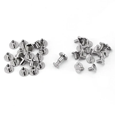 Immagine di 20Pz Poste a vite piatte in ottone Rivetti Viti Dado testa piatta resistente per chiodi Forniture riparazioni artigianali pelle Argento(8mm)