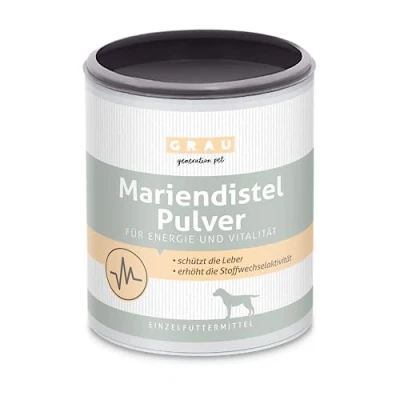 Immagine di GRAU l&#039;originale Cardo mariano puro al 100% in polvere, protegge il fegato, contribuisce rinnovamento cellulare, confezione da 1 (1 x 225 g), alimento complementare per cani